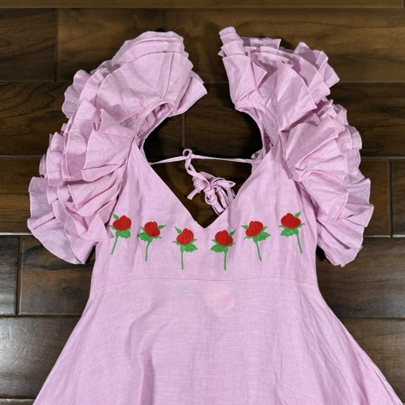 Fanm Mon Women's Size Small Pink Embroidered Ruffle Sleeve Demre Maxi Dress - Picture 2 of 11